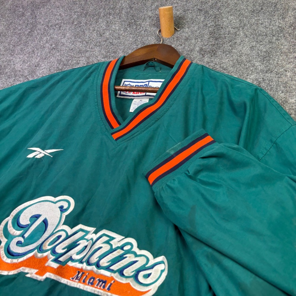 Reebok Miami Dolphins Windbreaker Mens XL Teal Vintage NFL Pro Line Pullover